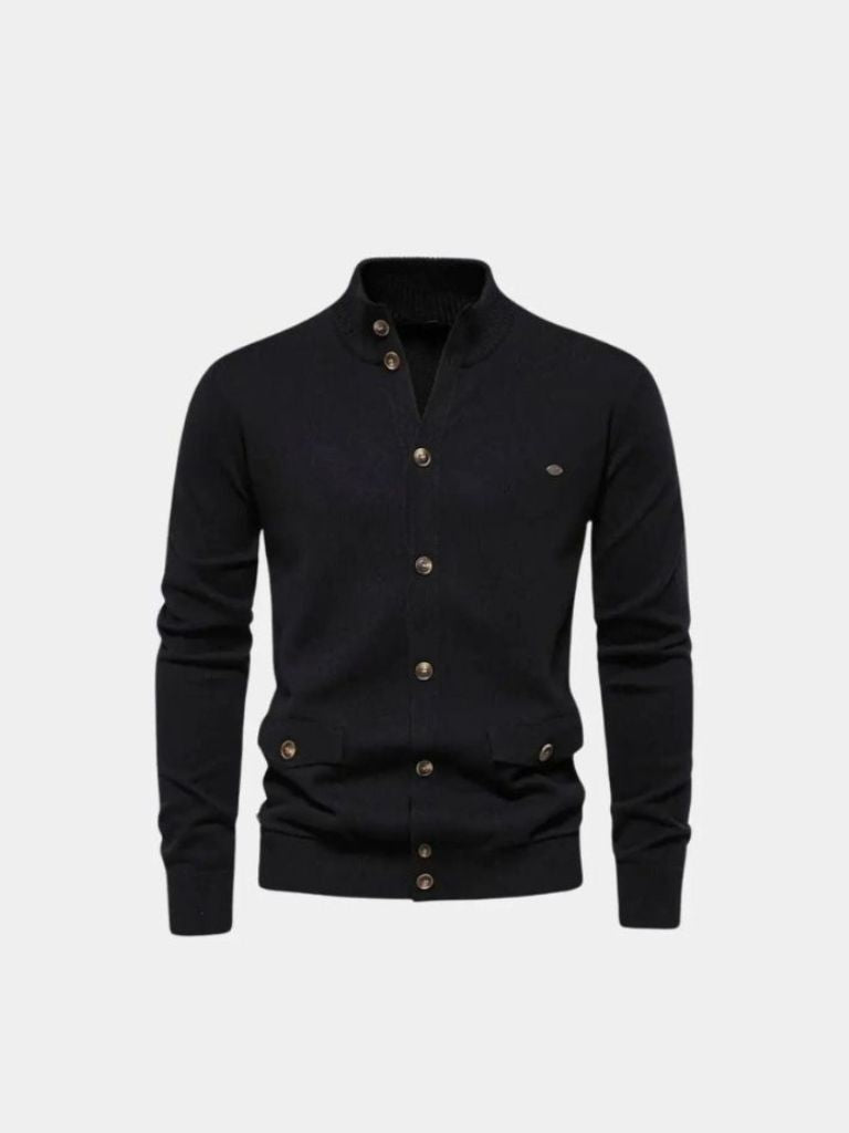 Men’s Cardigan Sweater – Knitted Stand Collar Casual Everyday Knitwear