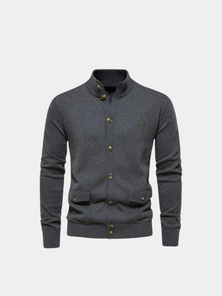 Men’s Cardigan Sweater – Knitted Stand Collar Casual Everyday Knitwear