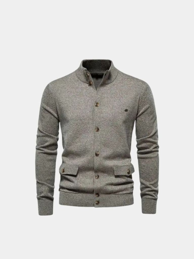 Men’s Cardigan Sweater – Knitted Stand Collar Casual Everyday Knitwear