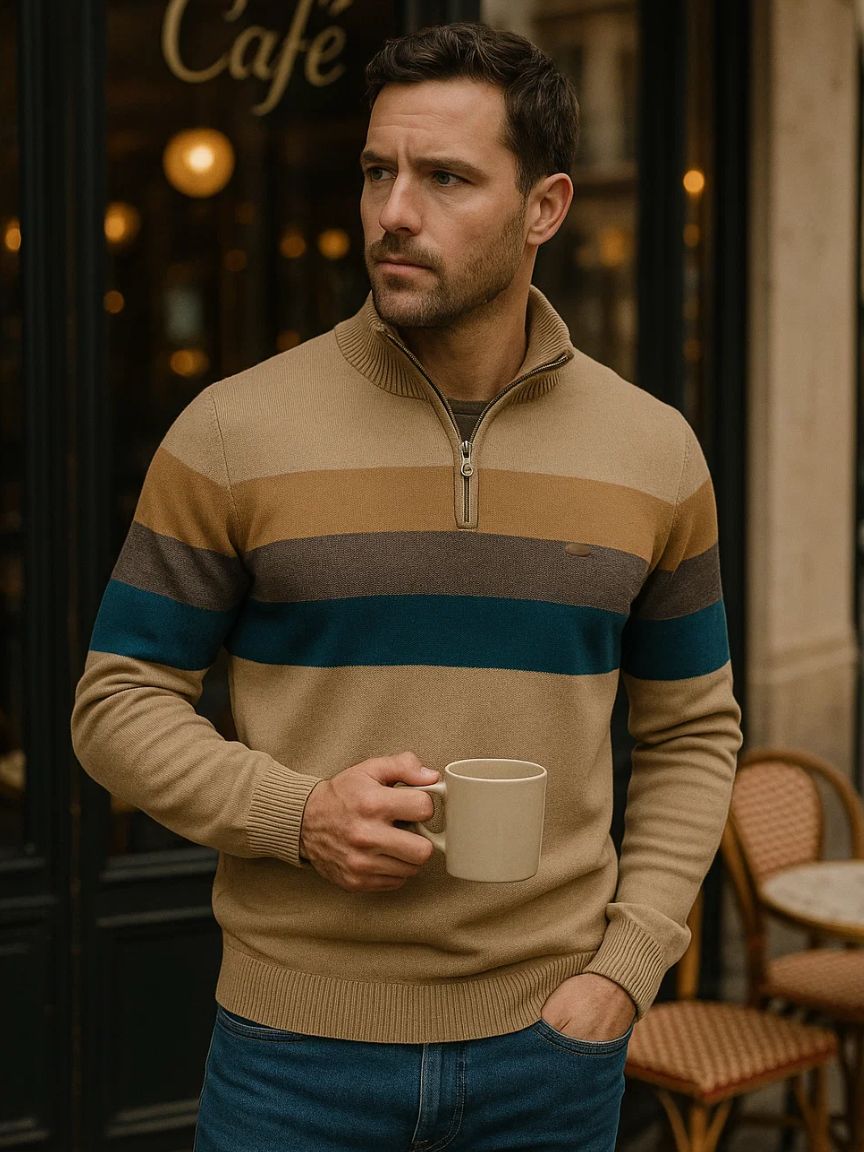Men’s Knit Sweater – Minimalist High Collar Casual Everyday Knitwear