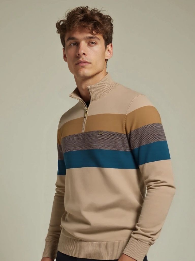 Men’s Knit Sweater – Minimalist High Collar Casual Everyday Knitwear