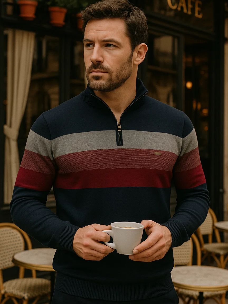Men’s Knit Sweater – Minimalist High Collar Casual Everyday Knitwear