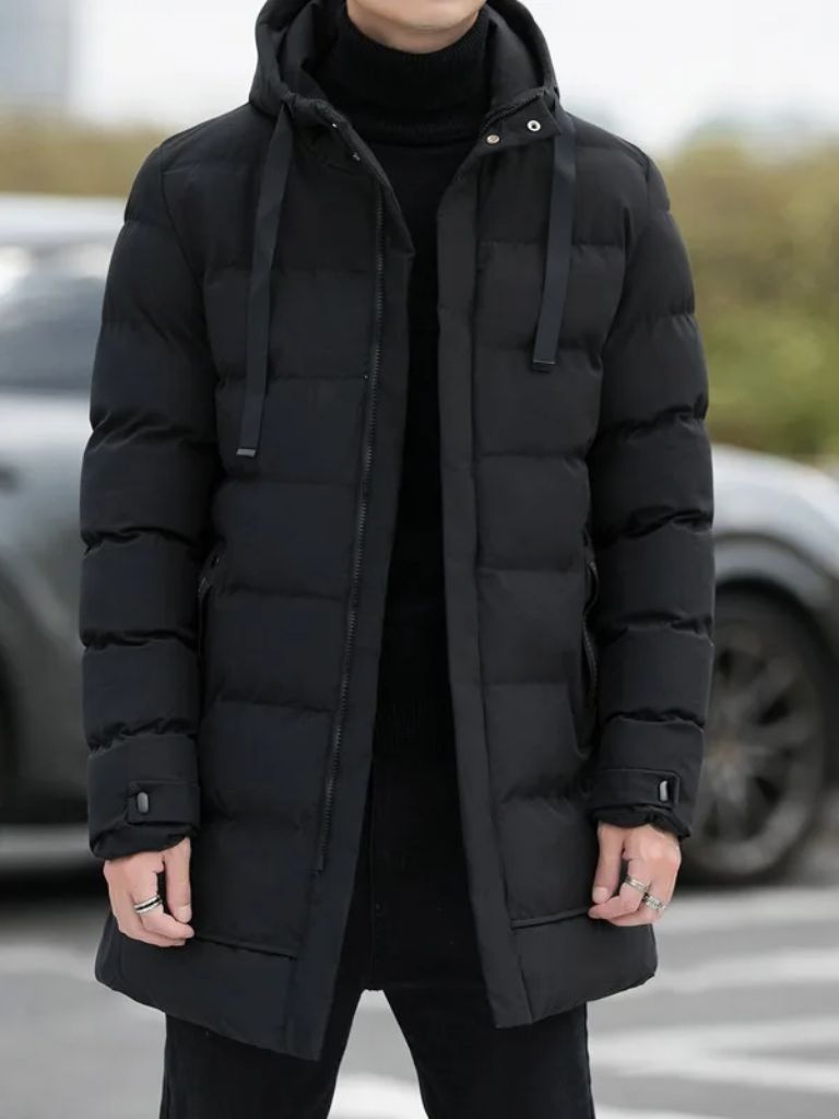 Men’s Puffer Jacket – Minimalist Long Quilted Winter Warmth