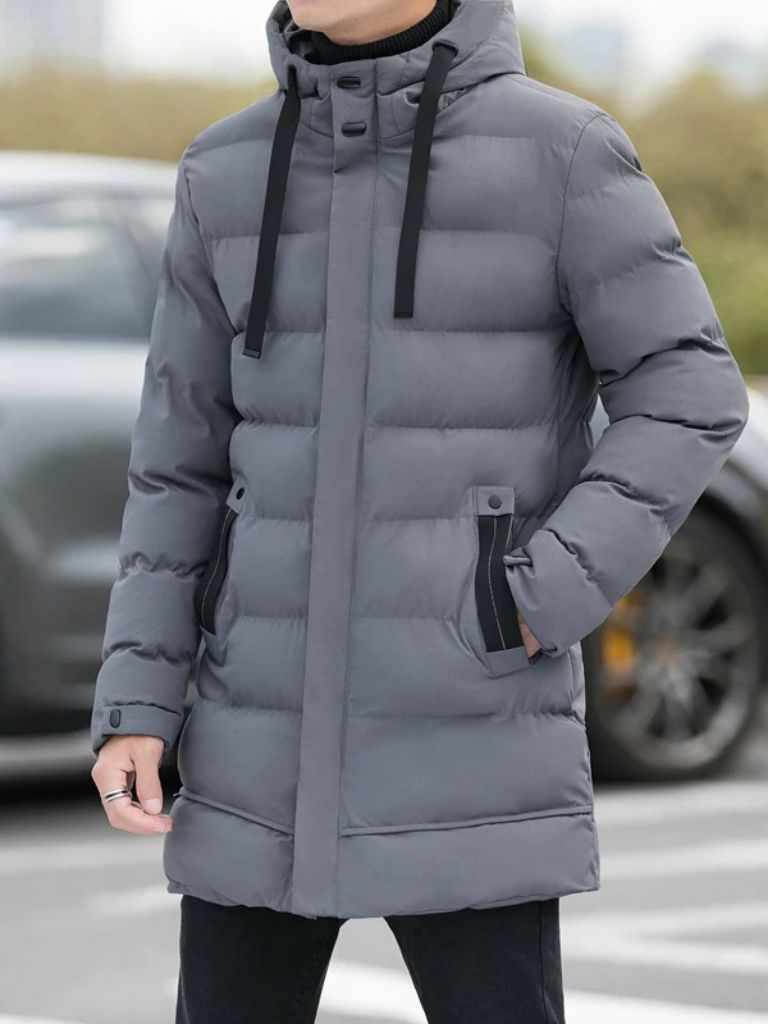Men’s Puffer Jacket – Minimalist Long Quilted Winter Warmth