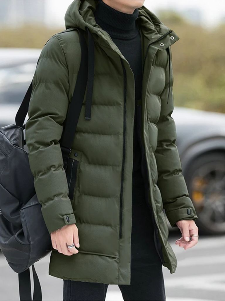 Men’s Puffer Jacket – Minimalist Long Quilted Winter Warmth