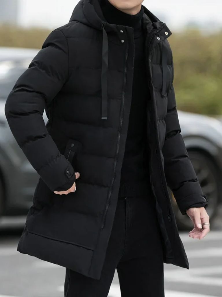 Men’s Puffer Jacket – Minimalist Long Quilted Winter Warmth