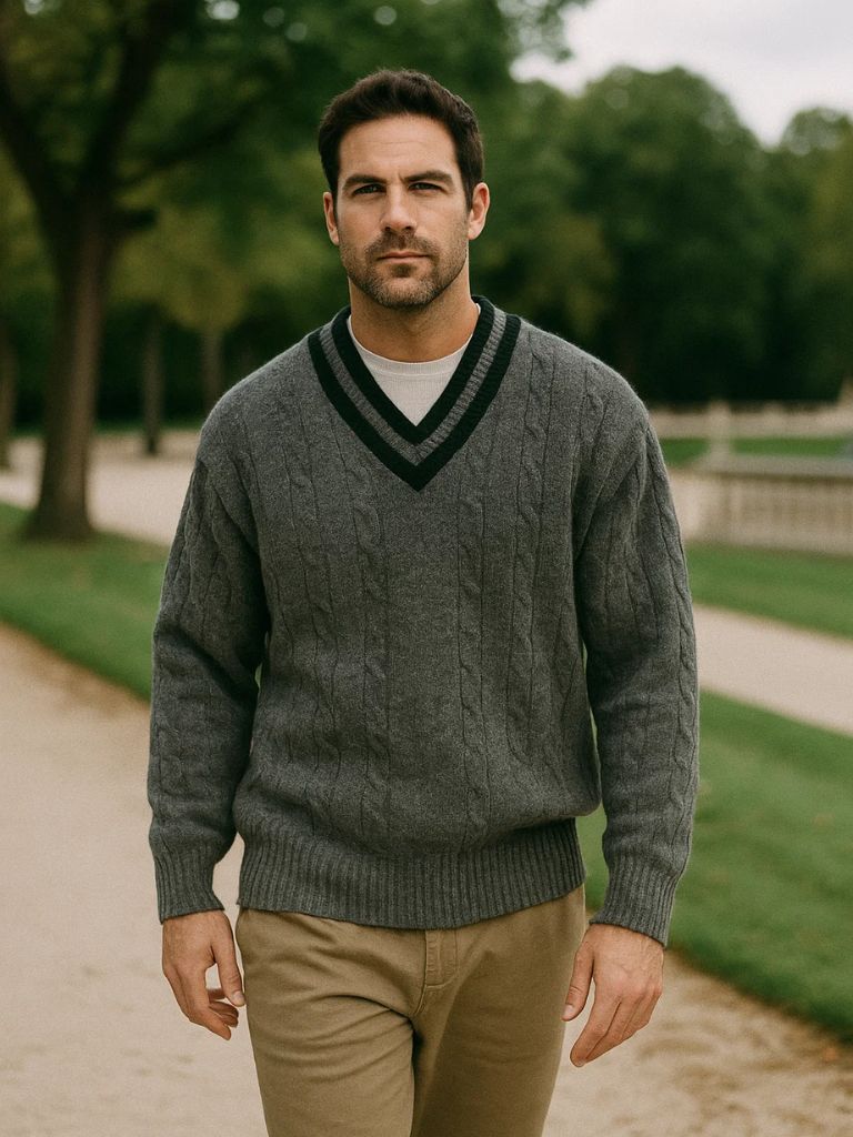 Men’s Knit Sweater – Minimalist Neck Casual Everyday Knitwear