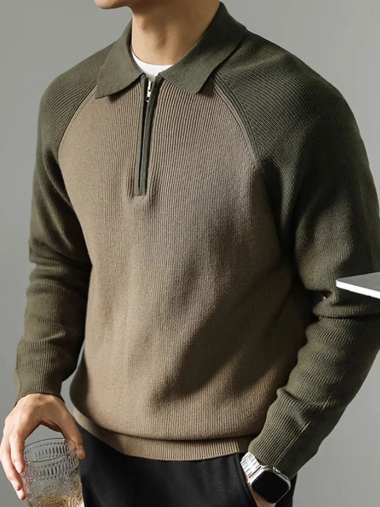 Men’s Knit Sweater – Raglan Quarter Zip Casual Everyday Knitwear