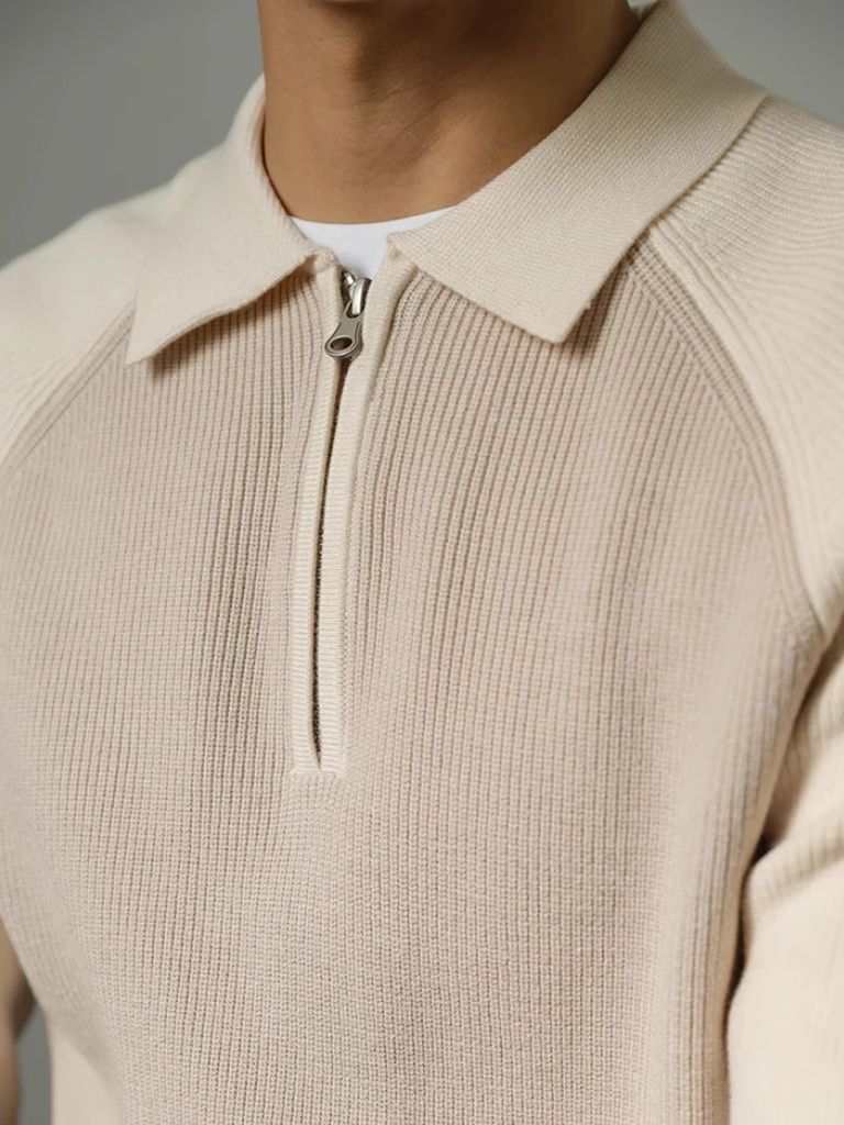 Men’s Knit Sweater – Raglan Quarter Zip Casual Everyday Knitwear
