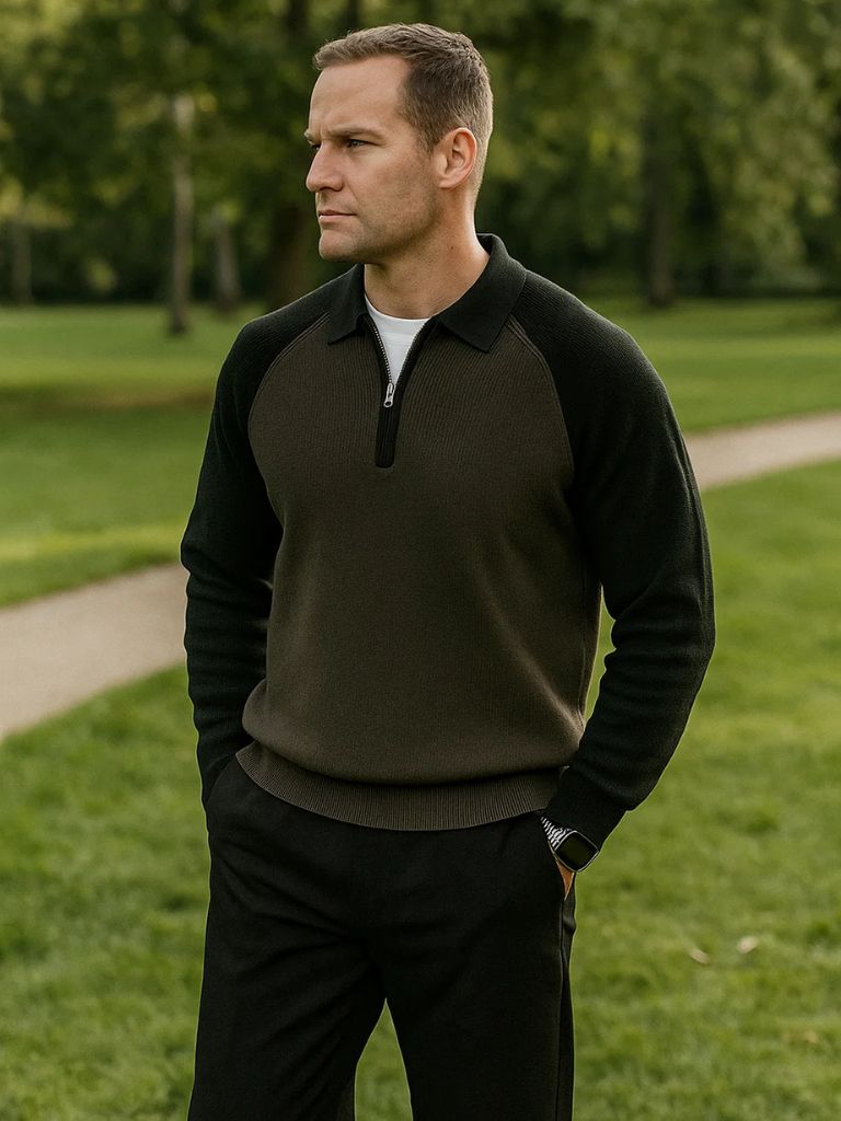 Men’s Knit Sweater – Raglan Quarter Zip Casual Everyday Knitwear