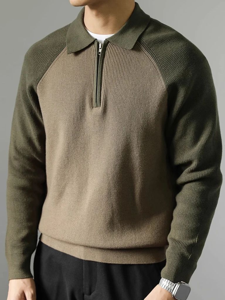 Men’s Knit Sweater – Raglan Quarter Zip Casual Everyday Knitwear