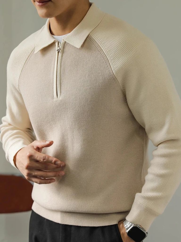 Men’s Knit Sweater – Raglan Quarter Zip Casual Everyday Knitwear