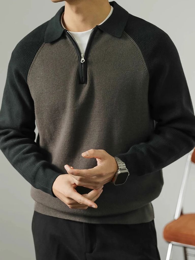 Men’s Knit Sweater – Raglan Quarter Zip Casual Everyday Knitwear