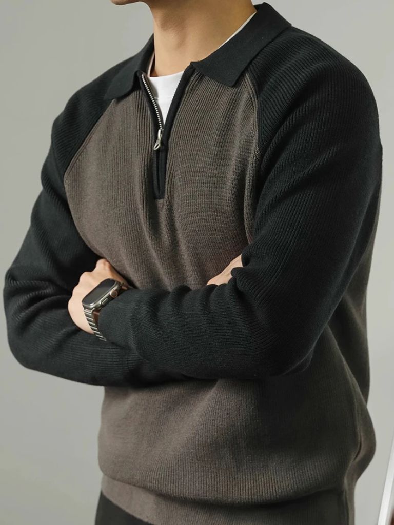 Men’s Knit Sweater – Raglan Quarter Zip Casual Everyday Knitwear