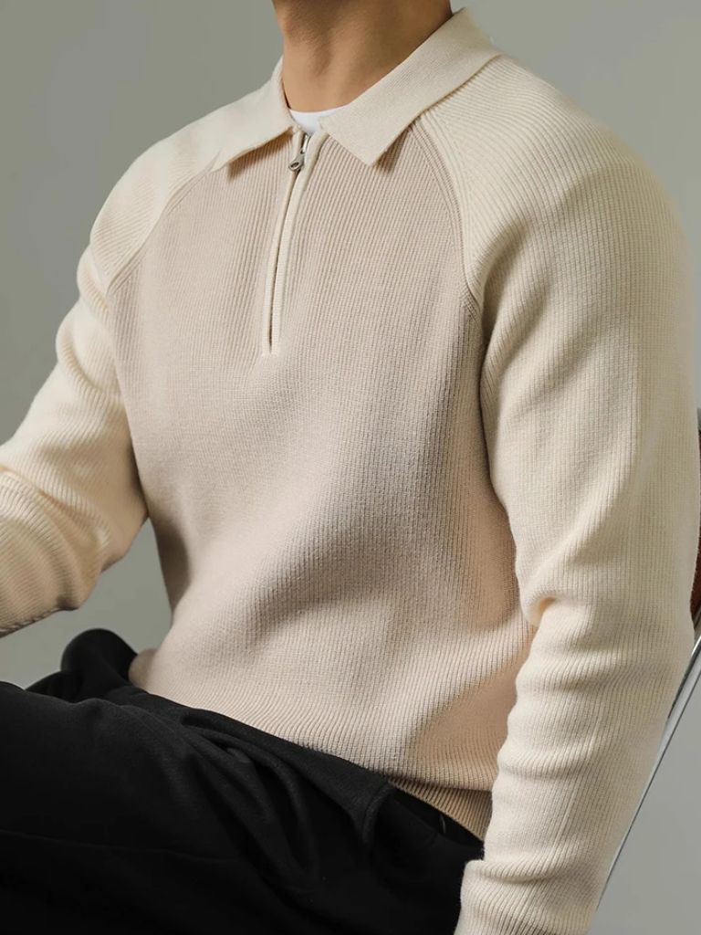 Men’s Knit Sweater – Raglan Quarter Zip Casual Everyday Knitwear