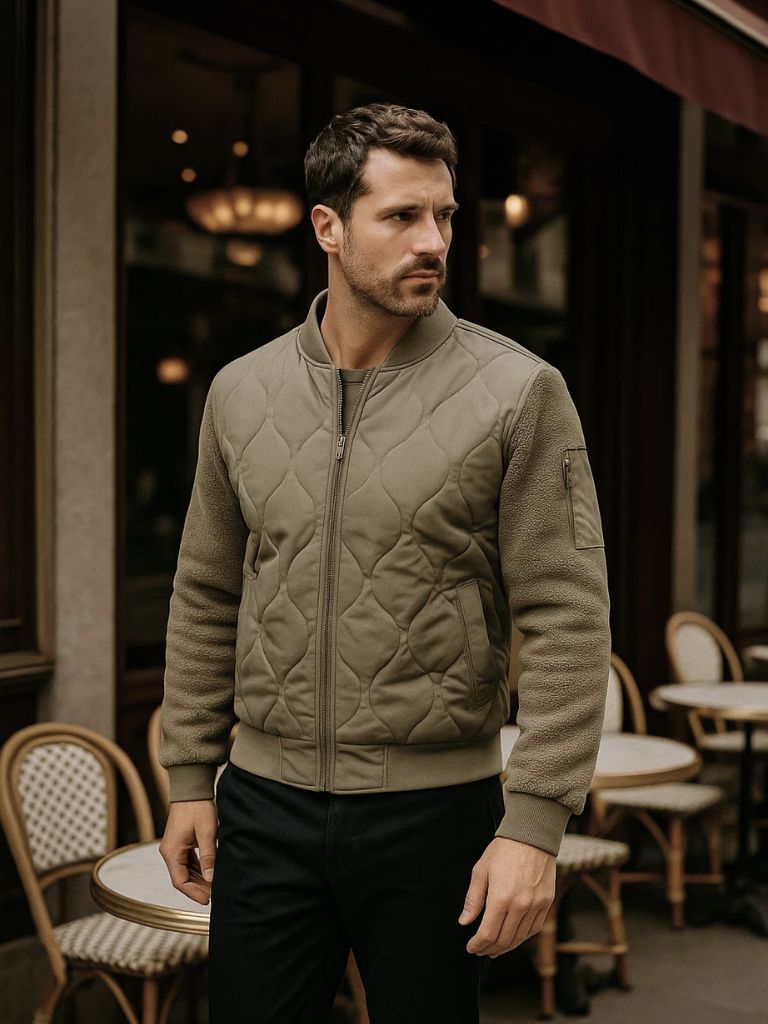 Men’s Sherpa Bomber Jacket – Sleeved Padded Heritage Modern Streetwear Fit