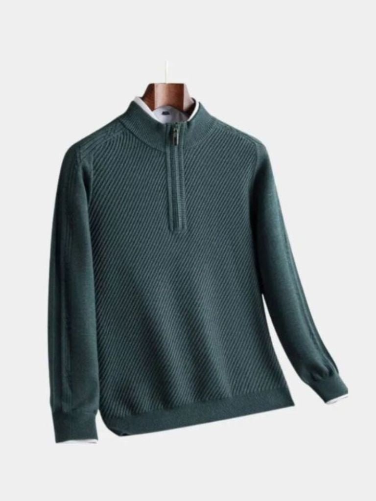 Men’s Knit Sweater – Stripe Quarter Zip Casual Everyday Knitwear