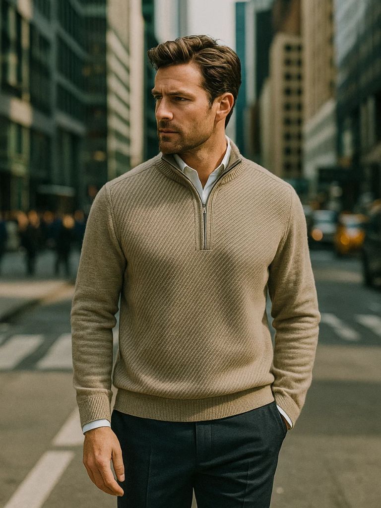 Men’s Knit Sweater – Stripe Quarter Zip Casual Everyday Knitwear