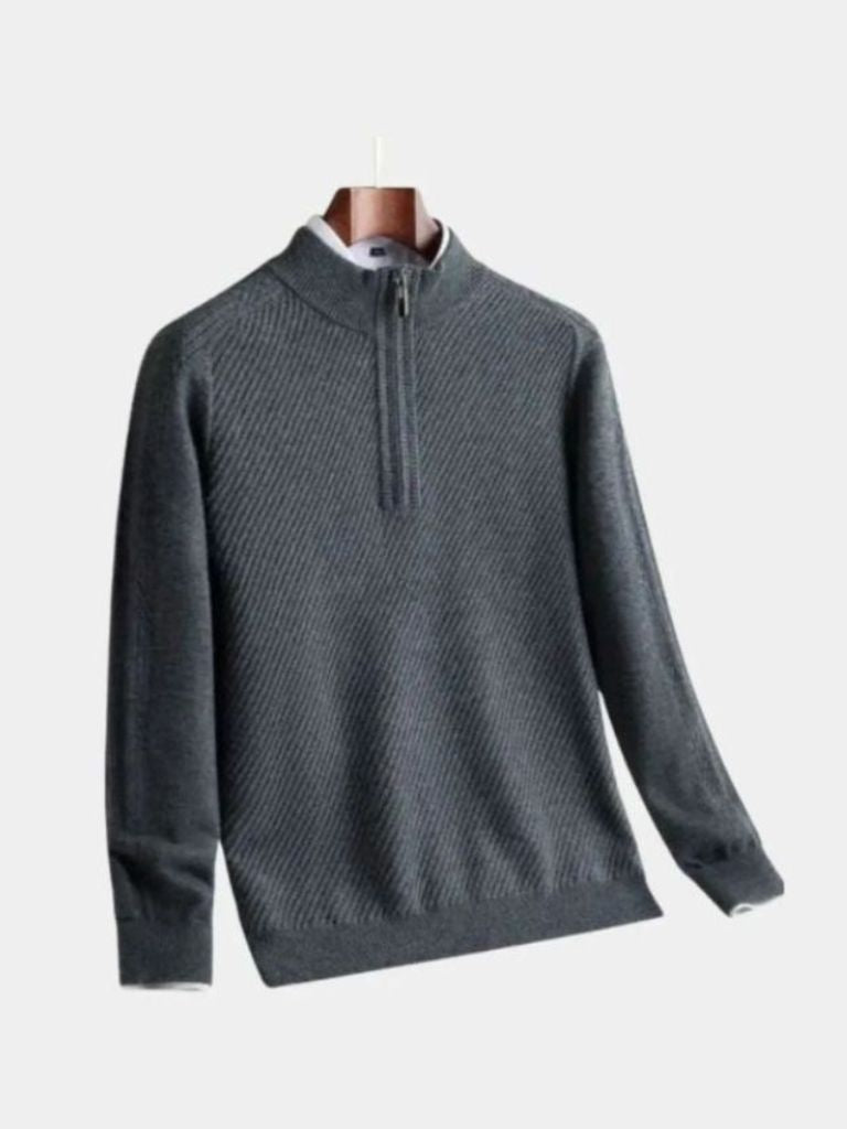 Men’s Knit Sweater – Stripe Quarter Zip Casual Everyday Knitwear