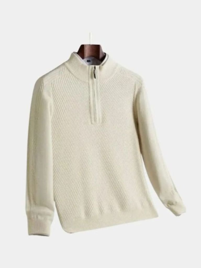Men’s Knit Sweater – Stripe Quarter Zip Casual Everyday Knitwear