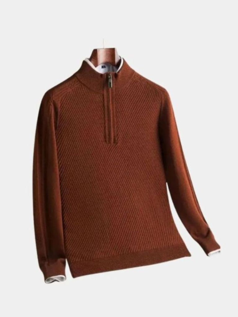 Men’s Knit Sweater – Stripe Quarter Zip Casual Everyday Knitwear
