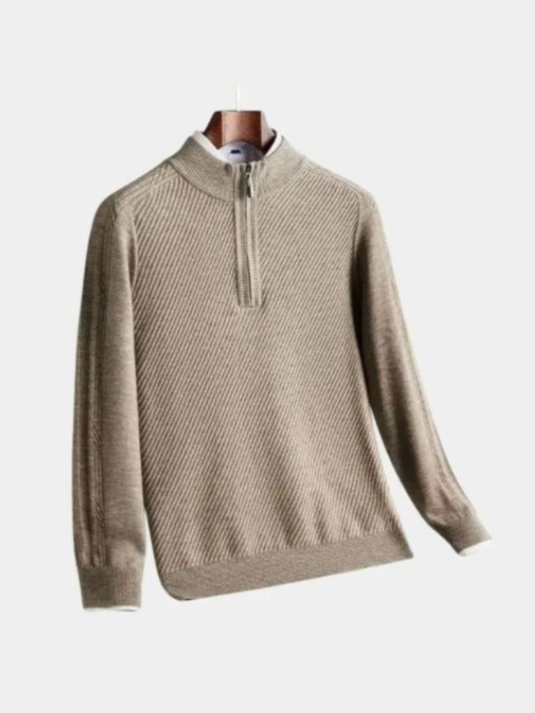 Men’s Knit Sweater – Stripe Quarter Zip Casual Everyday Knitwear