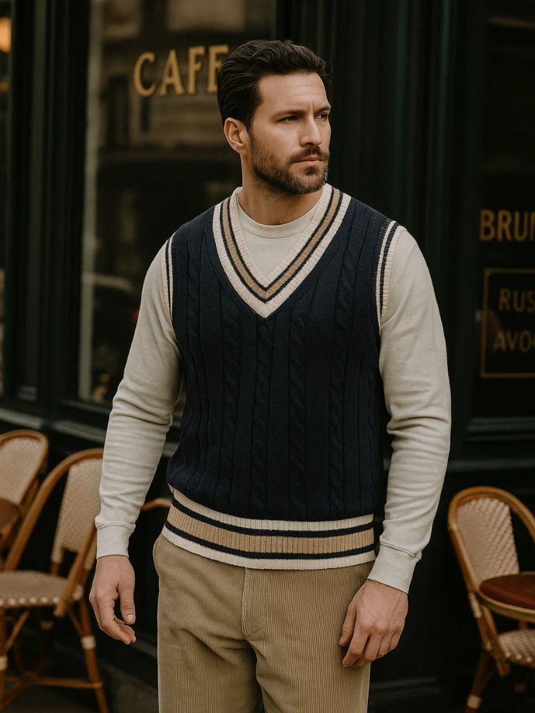 Men’s Knit Sweater – Neck Elegant Vest Casual Everyday Knitwear