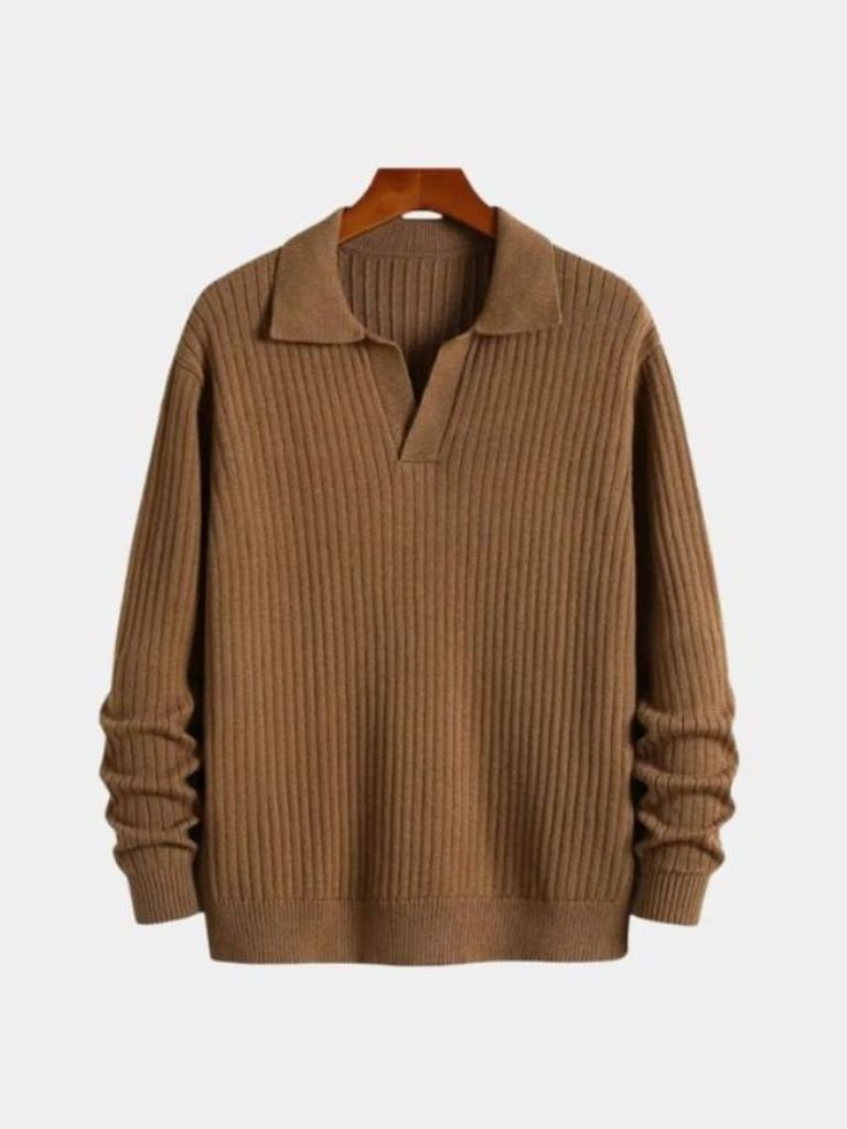 Men’s Knit Sweater – Neck Polo Ribbed Casual Everyday Knitwear