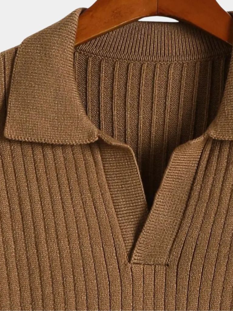 Men’s Knit Sweater – Neck Polo Ribbed Casual Everyday Knitwear