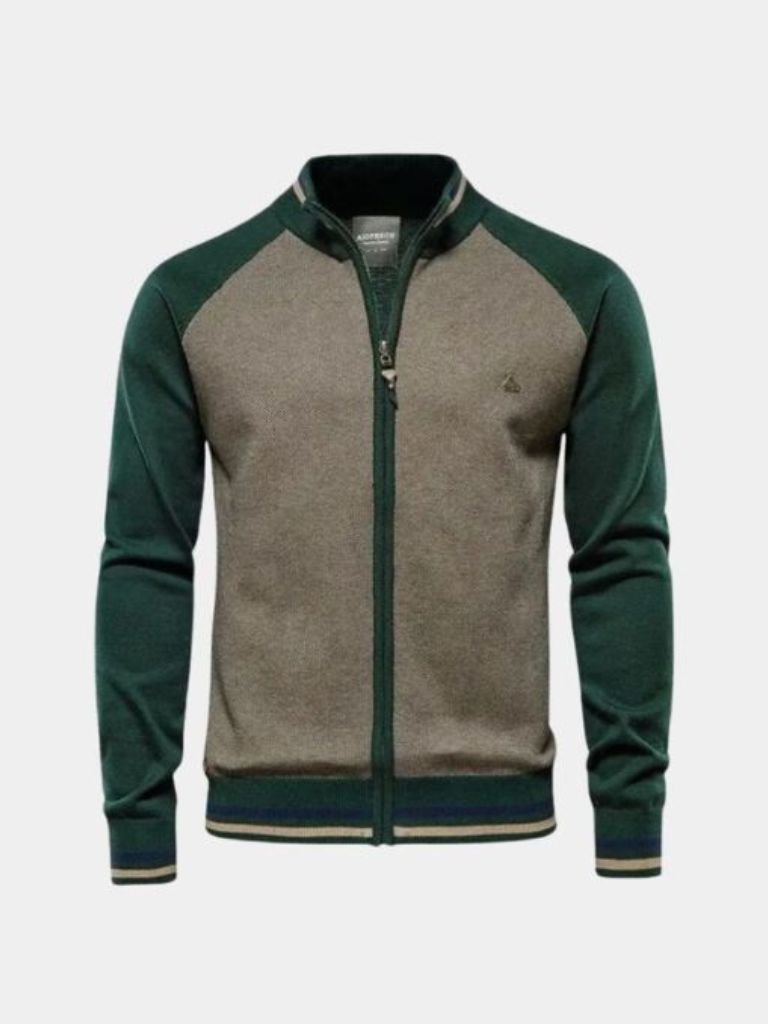 Men’s Cardigan Sweater – Zipper Color Block Casual Everyday Knitwear