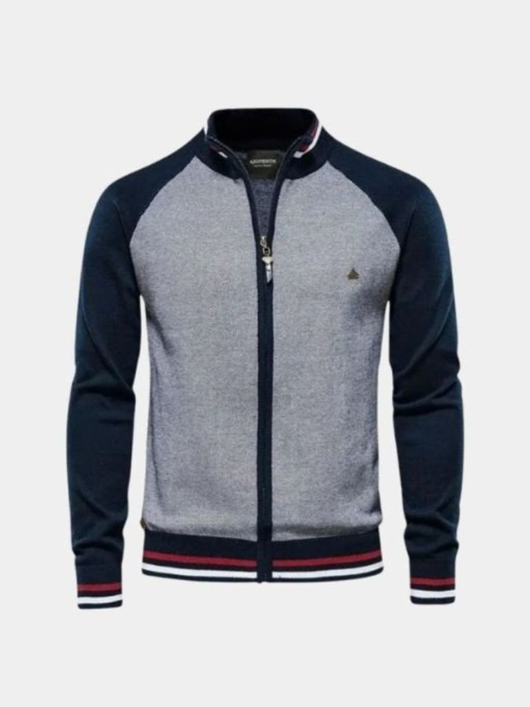 Men’s Cardigan Sweater – Zipper Color Block Casual Everyday Knitwear