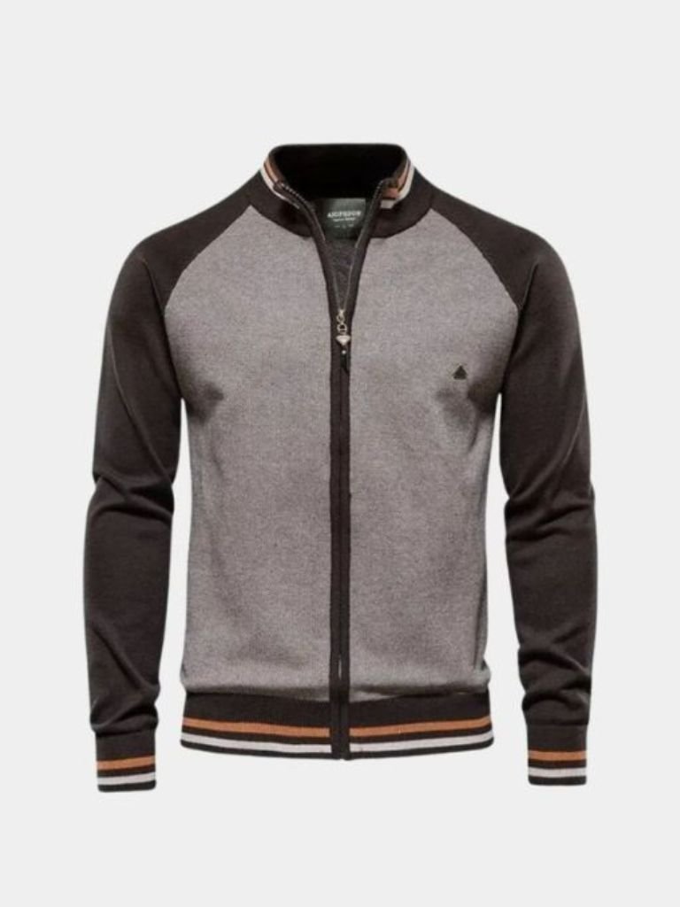 Men’s Cardigan Sweater – Zipper Color Block Casual Everyday Knitwear